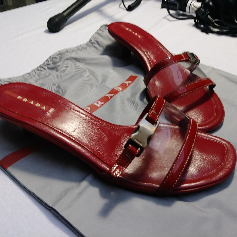 Prada red leather open-toe heeled sandals size 9